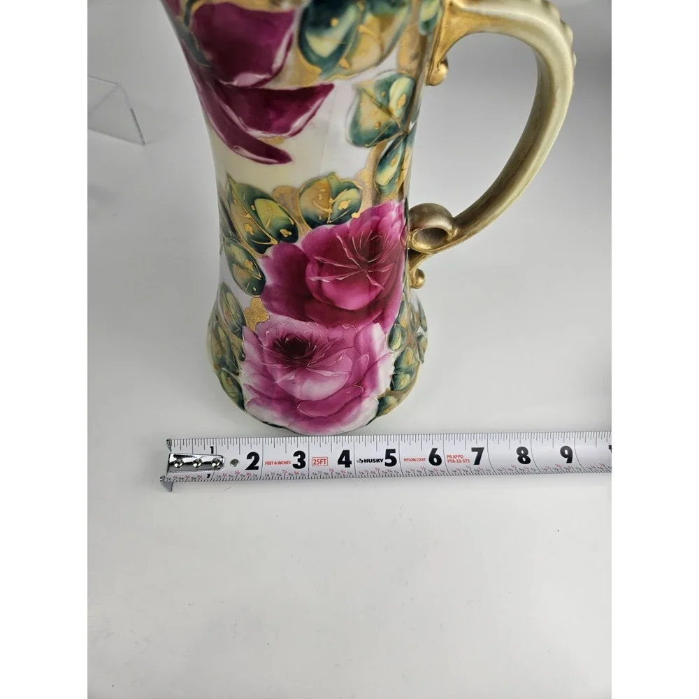 Vintage Hand Painted Rose‎ Porcelain Pitcher Gold Gilt Trim Wow!
